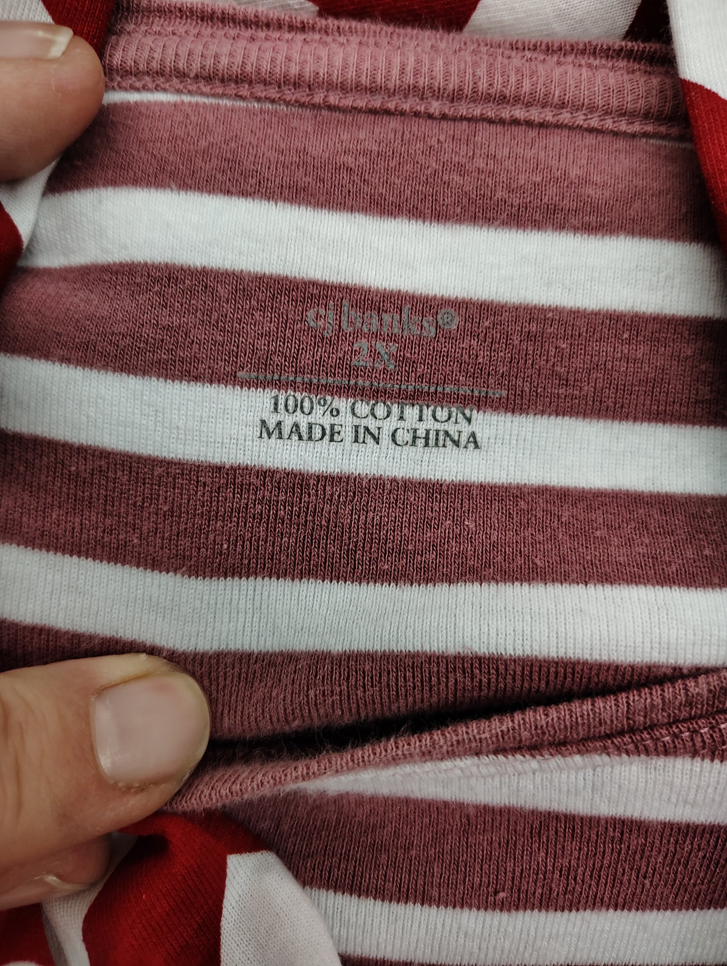 CJ Banks red and white striped top 2x