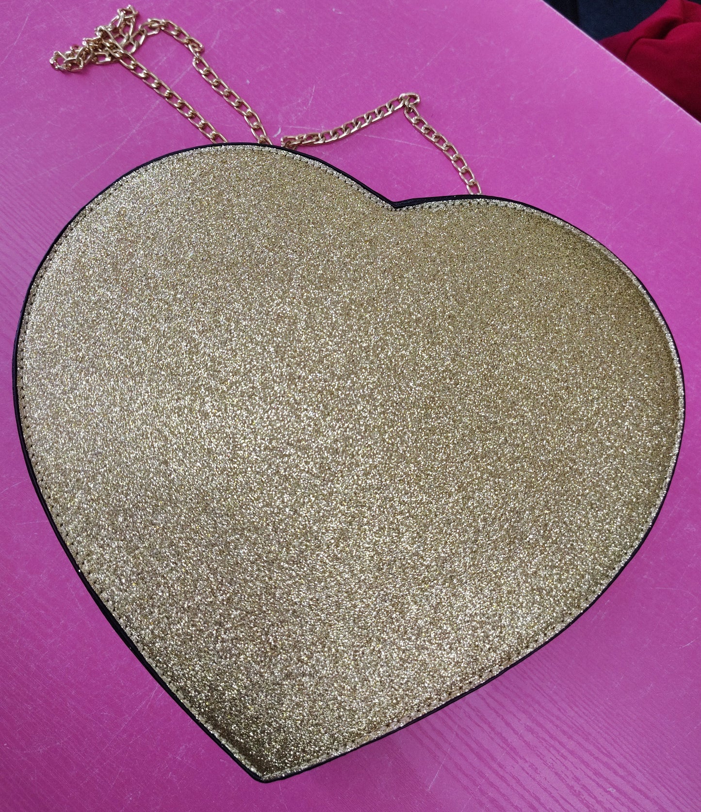 Glitter gold heart bag with chain strap new