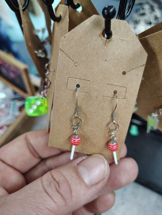 Red lollipop stainless steel post handmade earrings