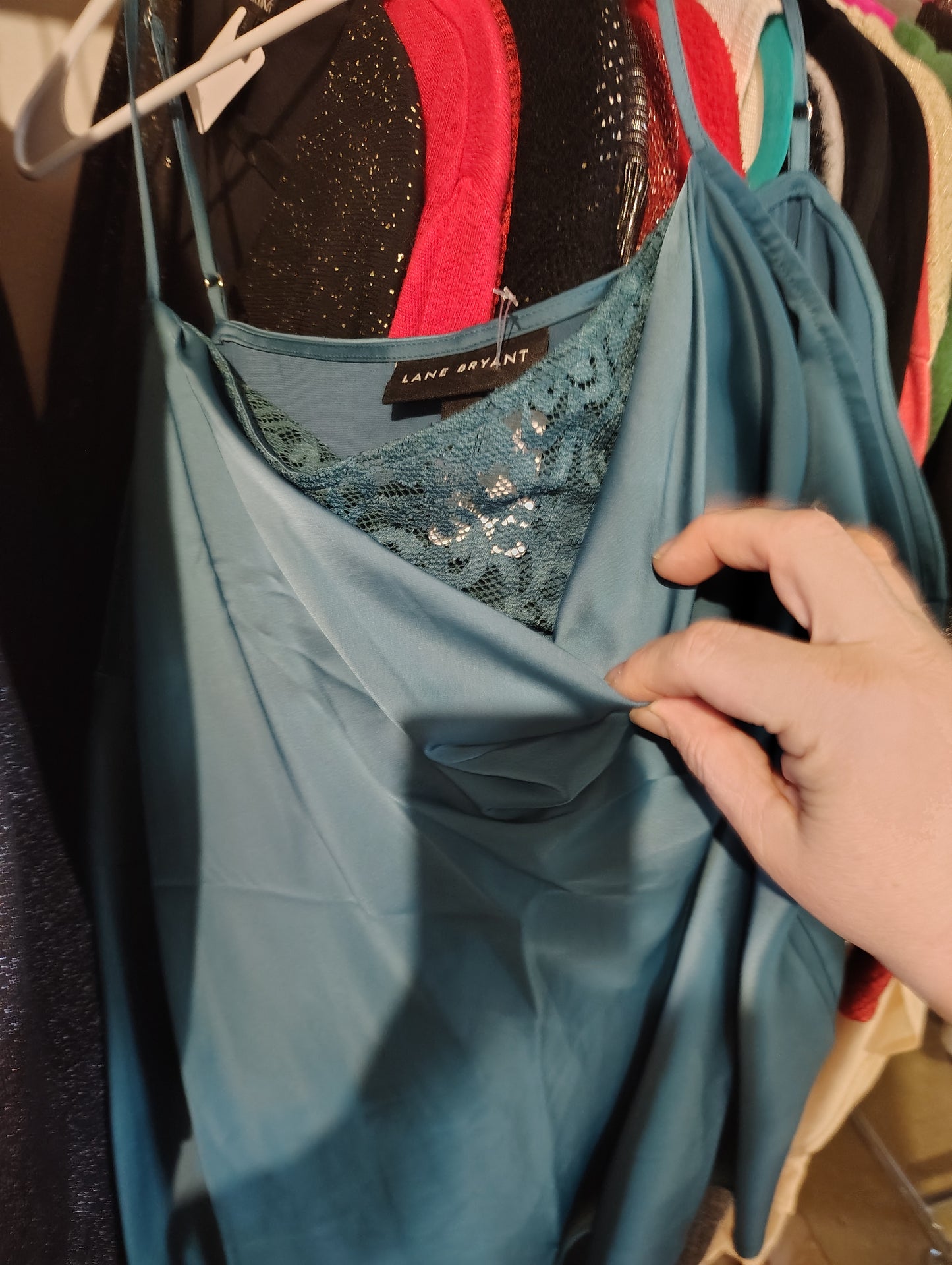 Lane Bryant green slinky cami with lace accent size 3x 24