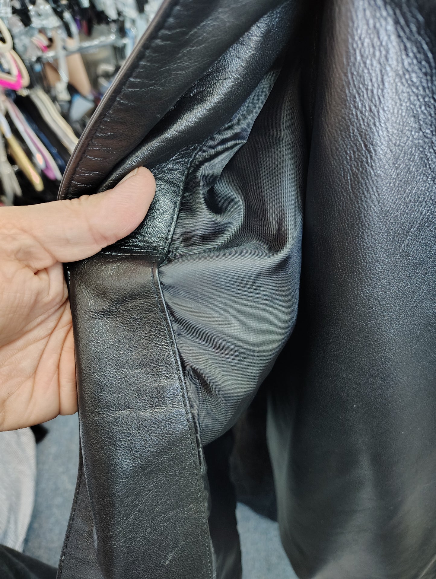 Jessica London black leather long jacket size 32W 5x