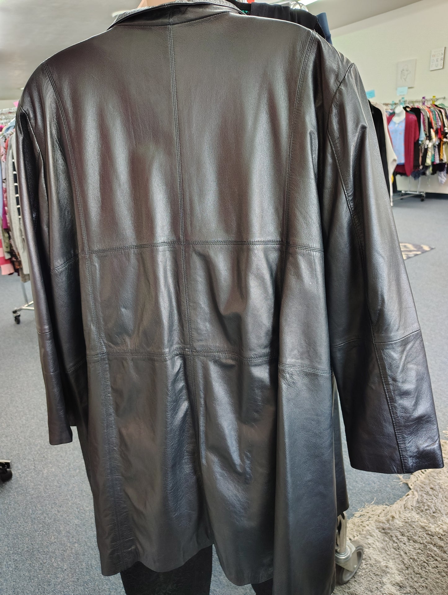 Jessica London black leather long jacket size 32W 5x