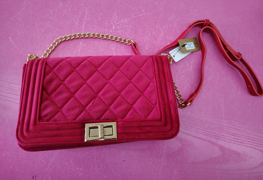New pink/red quilted velvet crossbody bag purse