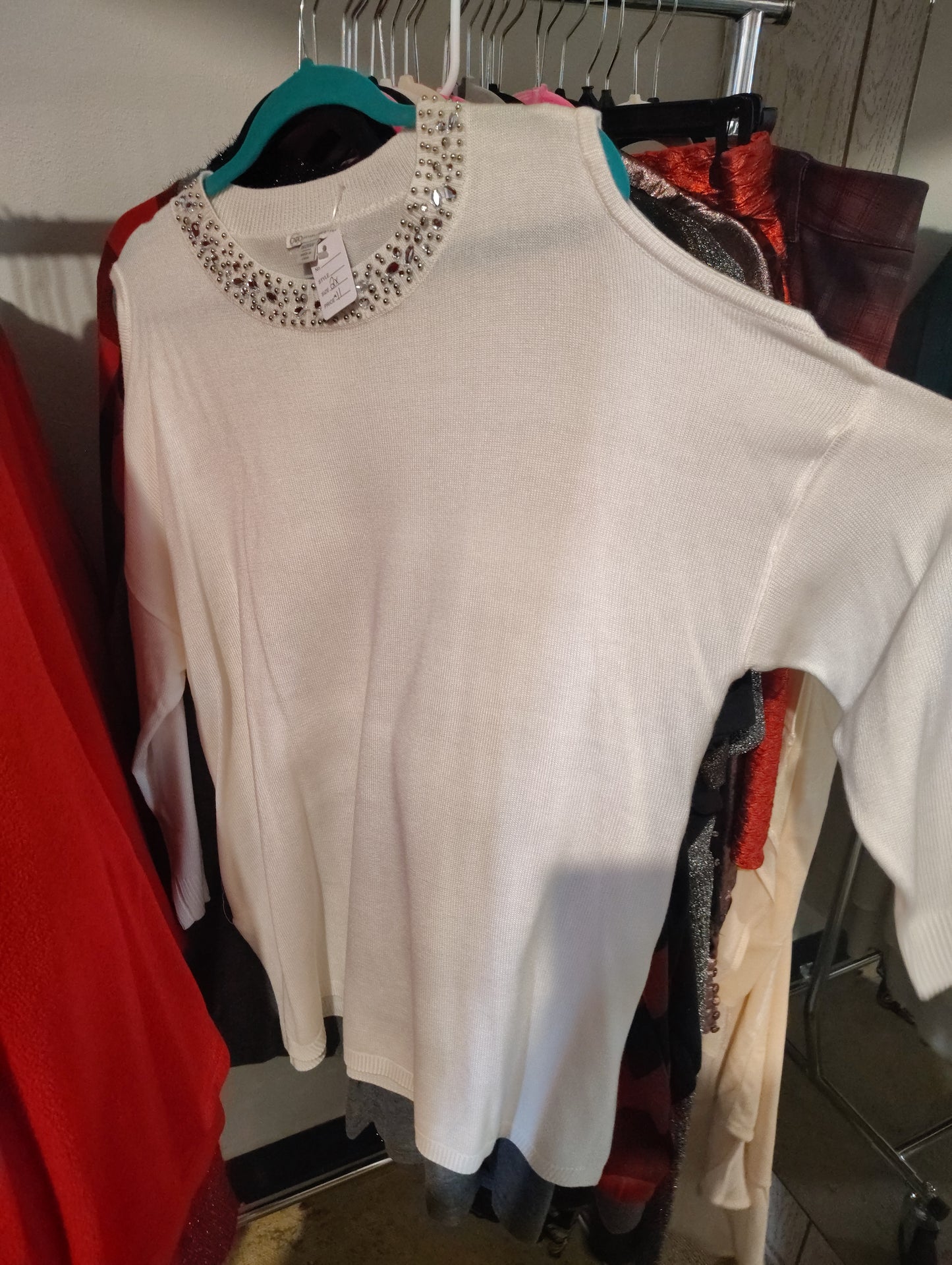 Cato cold shoulder white sweater with beading size 2x