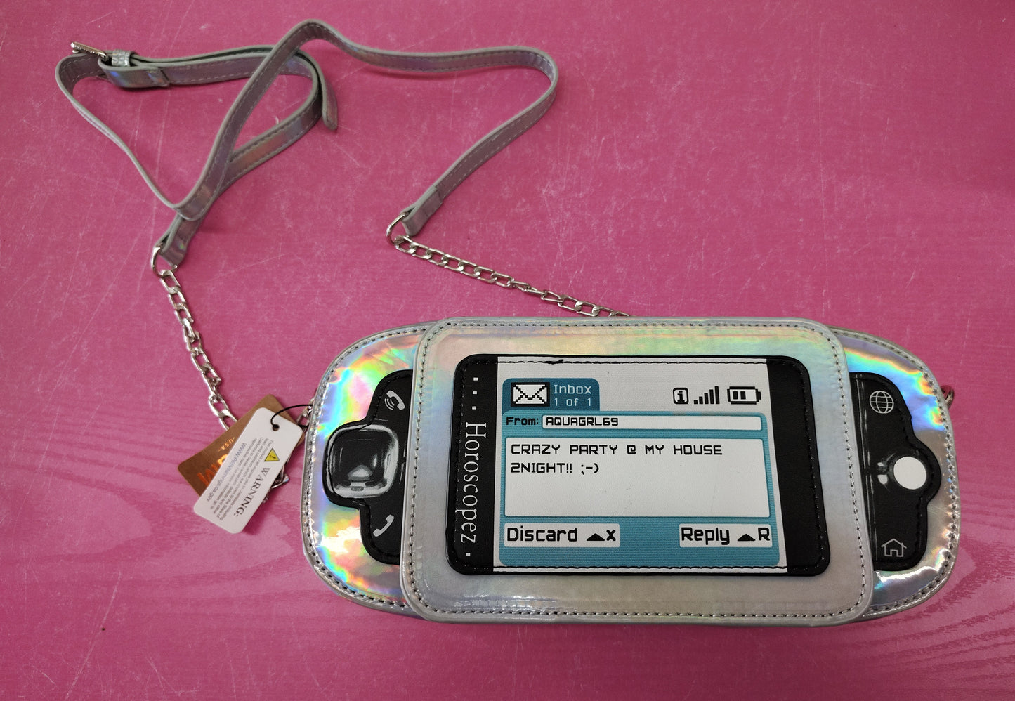 Retro cell phone zip top bag new shiny silver