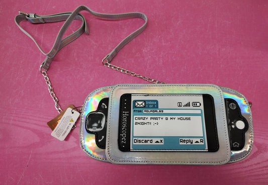 Retro cell phone zip top bag new shiny silver