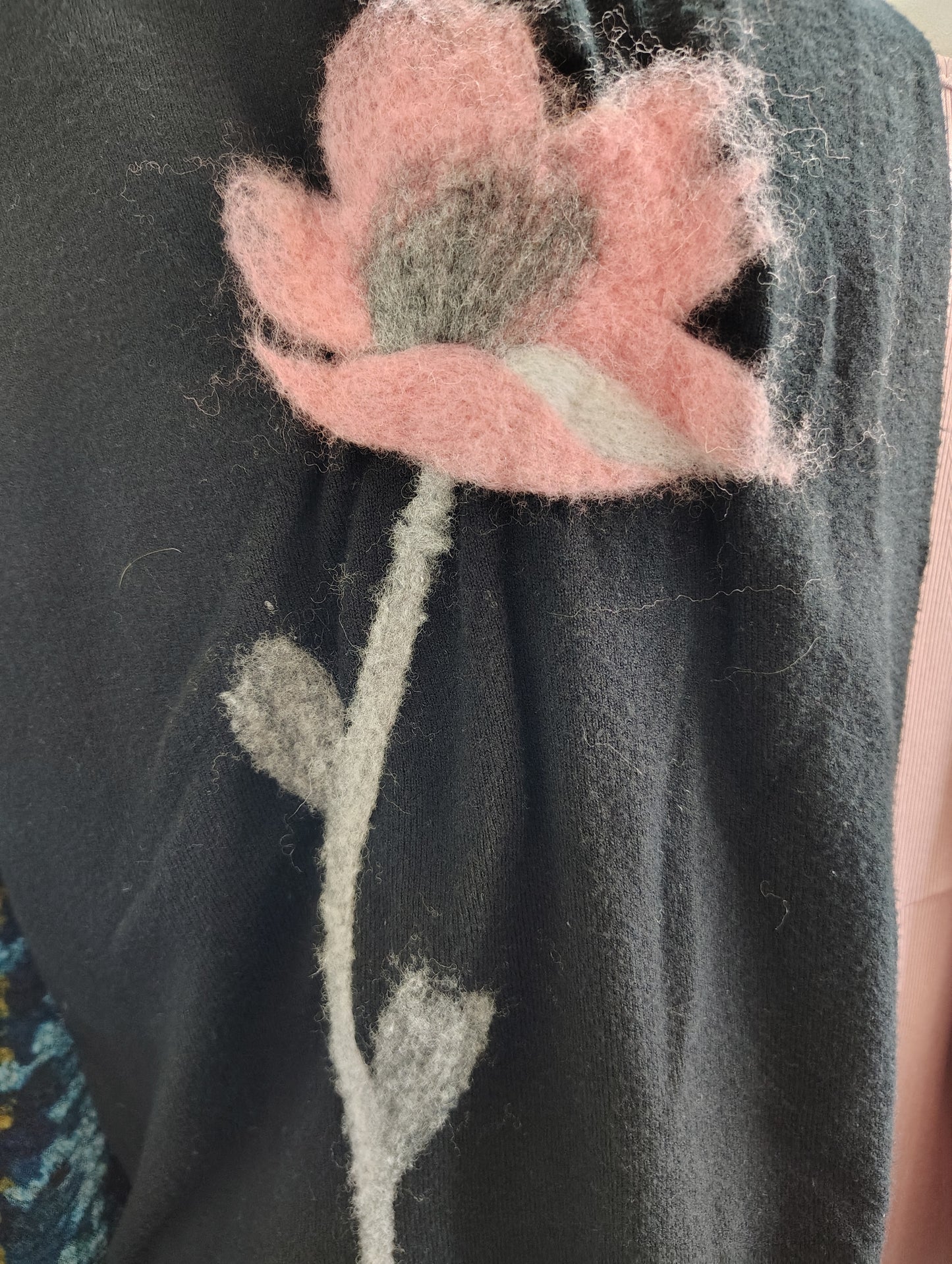 Aaeda black cardigan with raised flowers size 2x