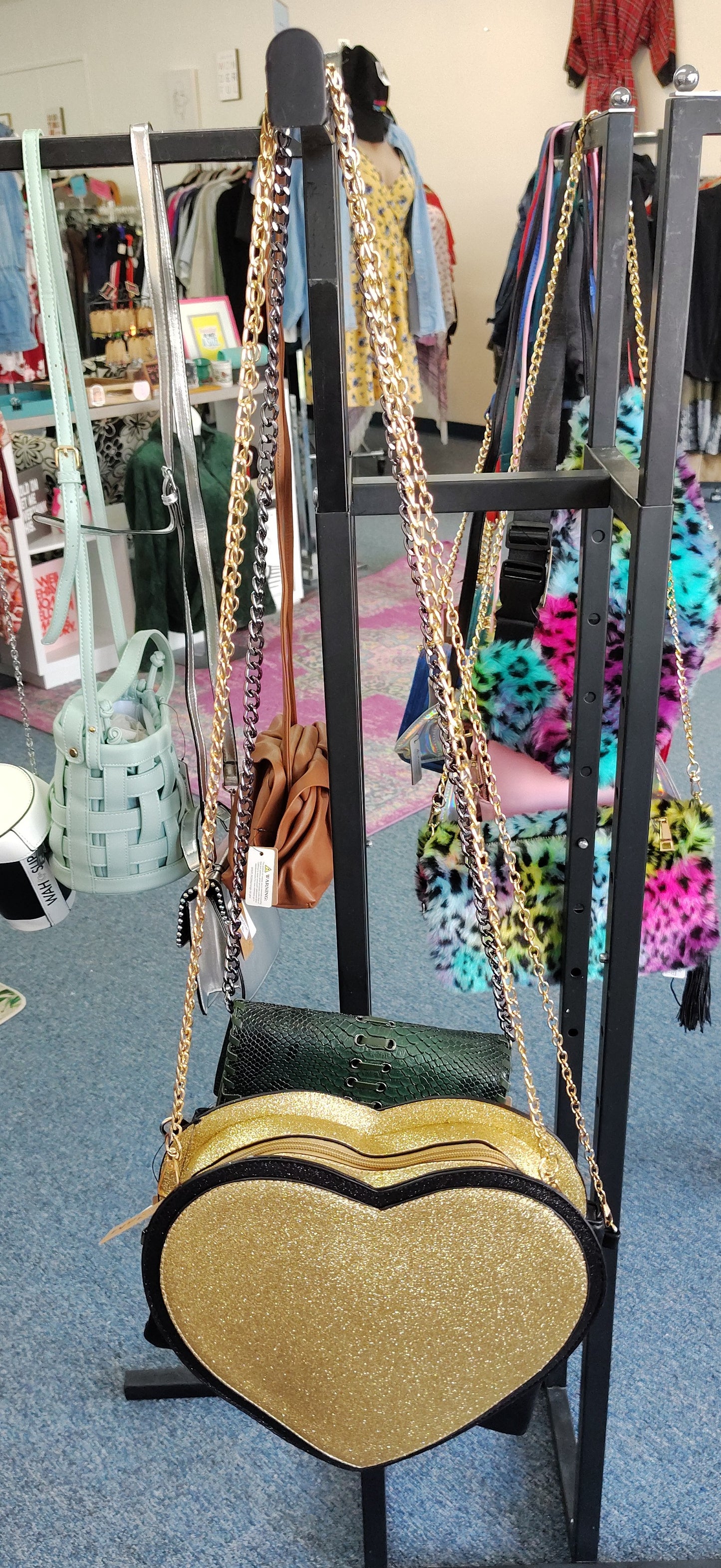 Glitter gold heart bag with chain strap new