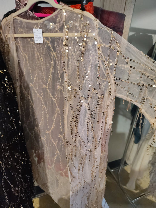Gold and beige sequin open front coverup size 1x