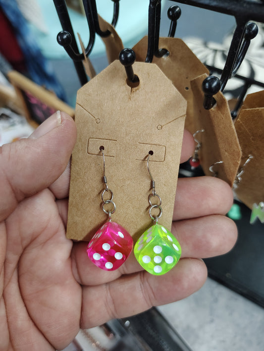 Handmade stainless steel post pink and green dice earrings