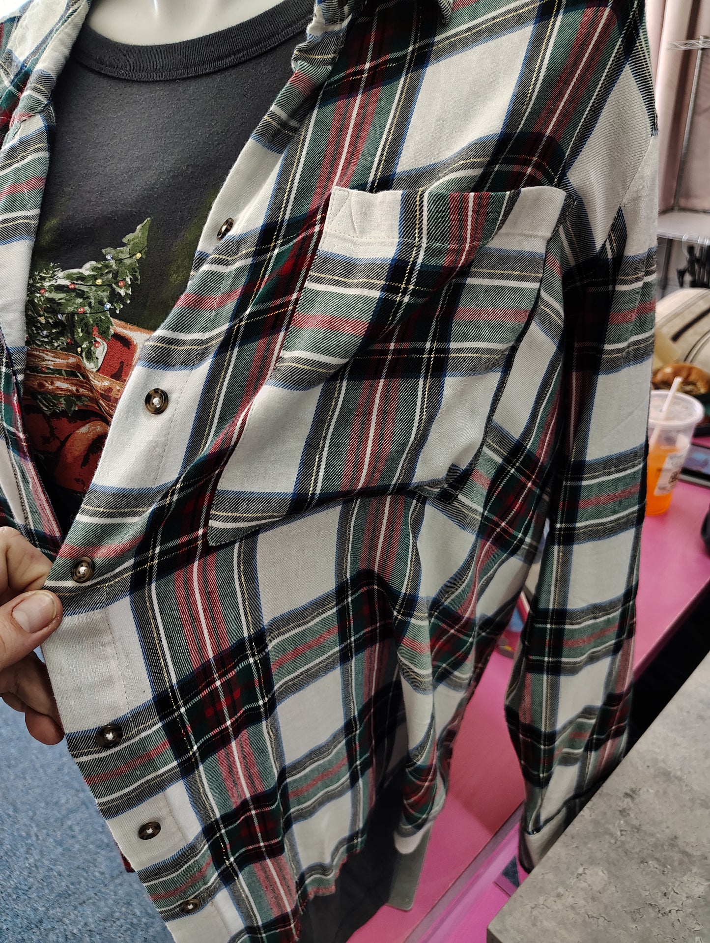 Style & Co plaid with glitter thread button front shirt size 4x