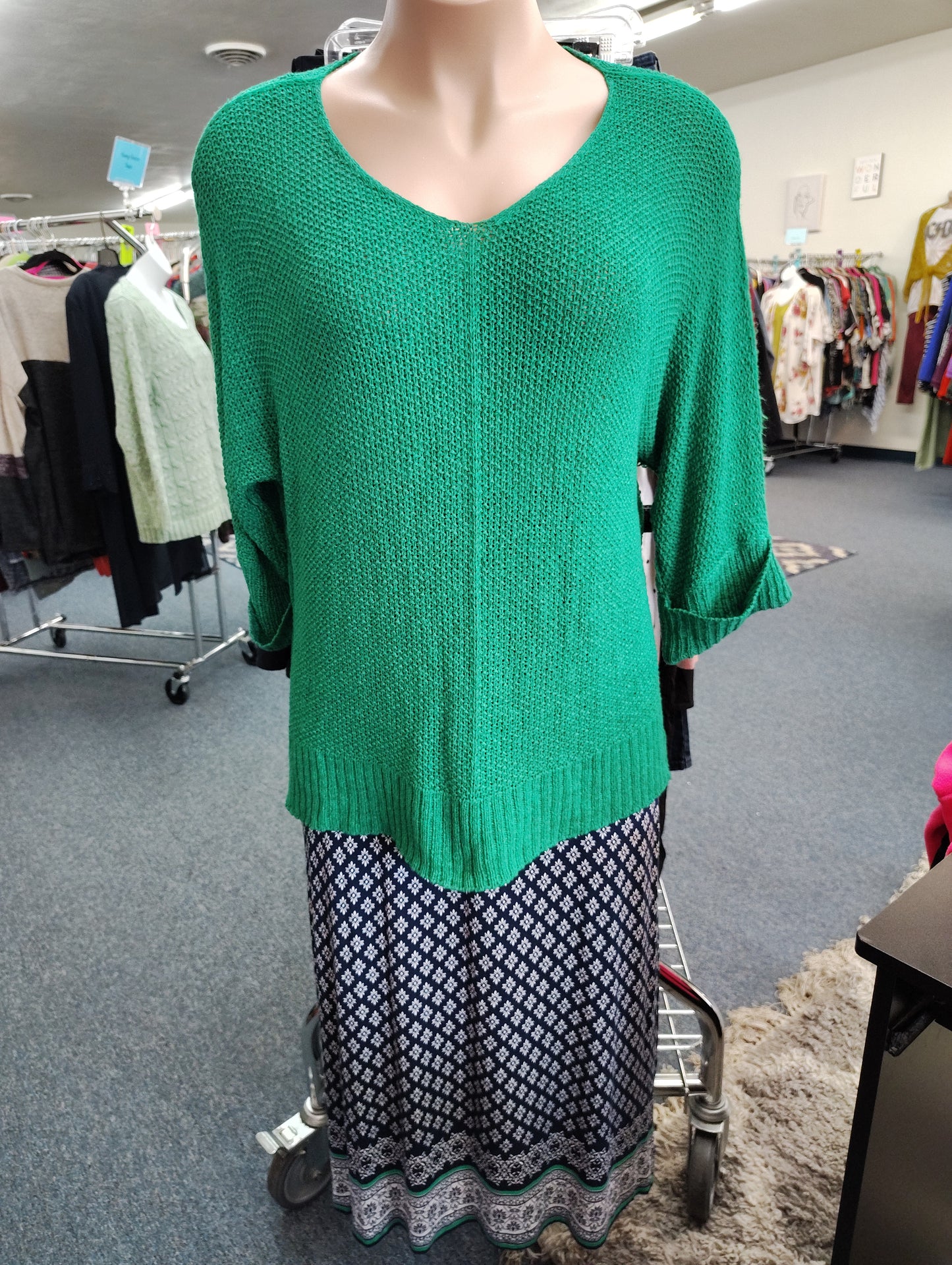 Liz Claiborne blue and green knit maxi skirt size xl