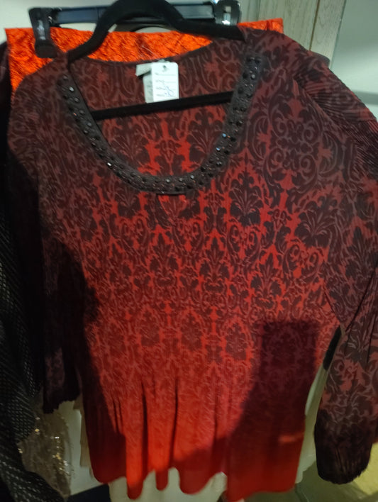 Catherines pleated red paisley top size 3x
