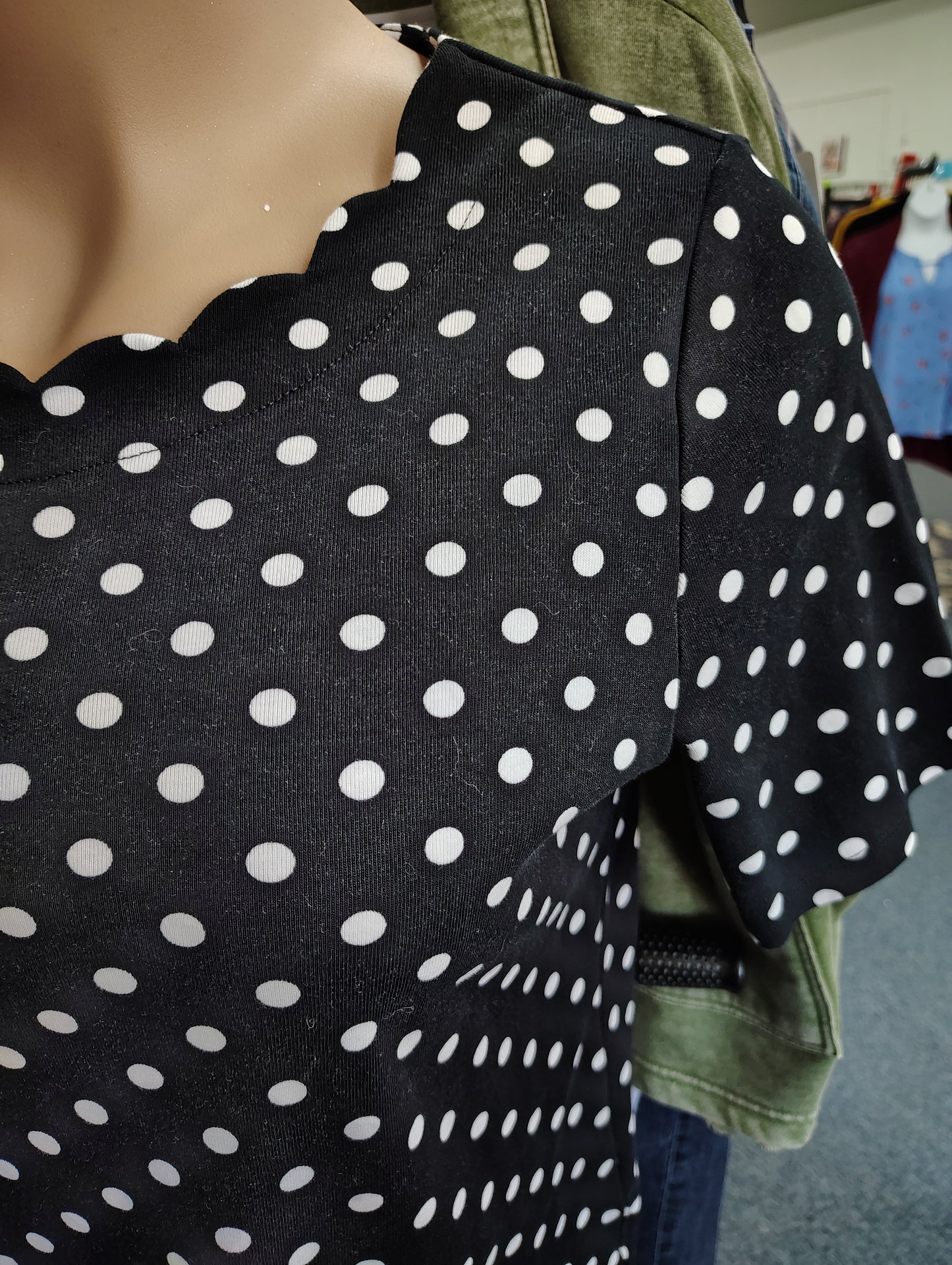 Rafaella black and white polka dot knit top size xl