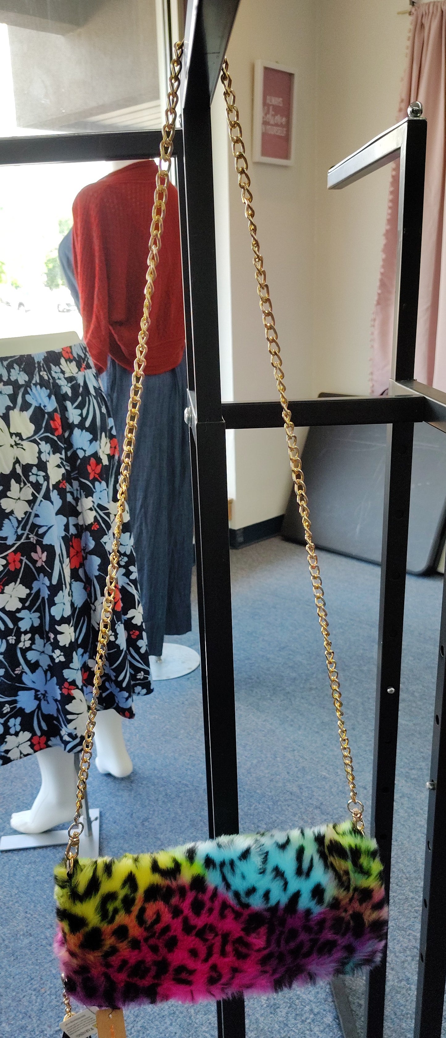 New fuzzy rainbow crossbody clutch bag