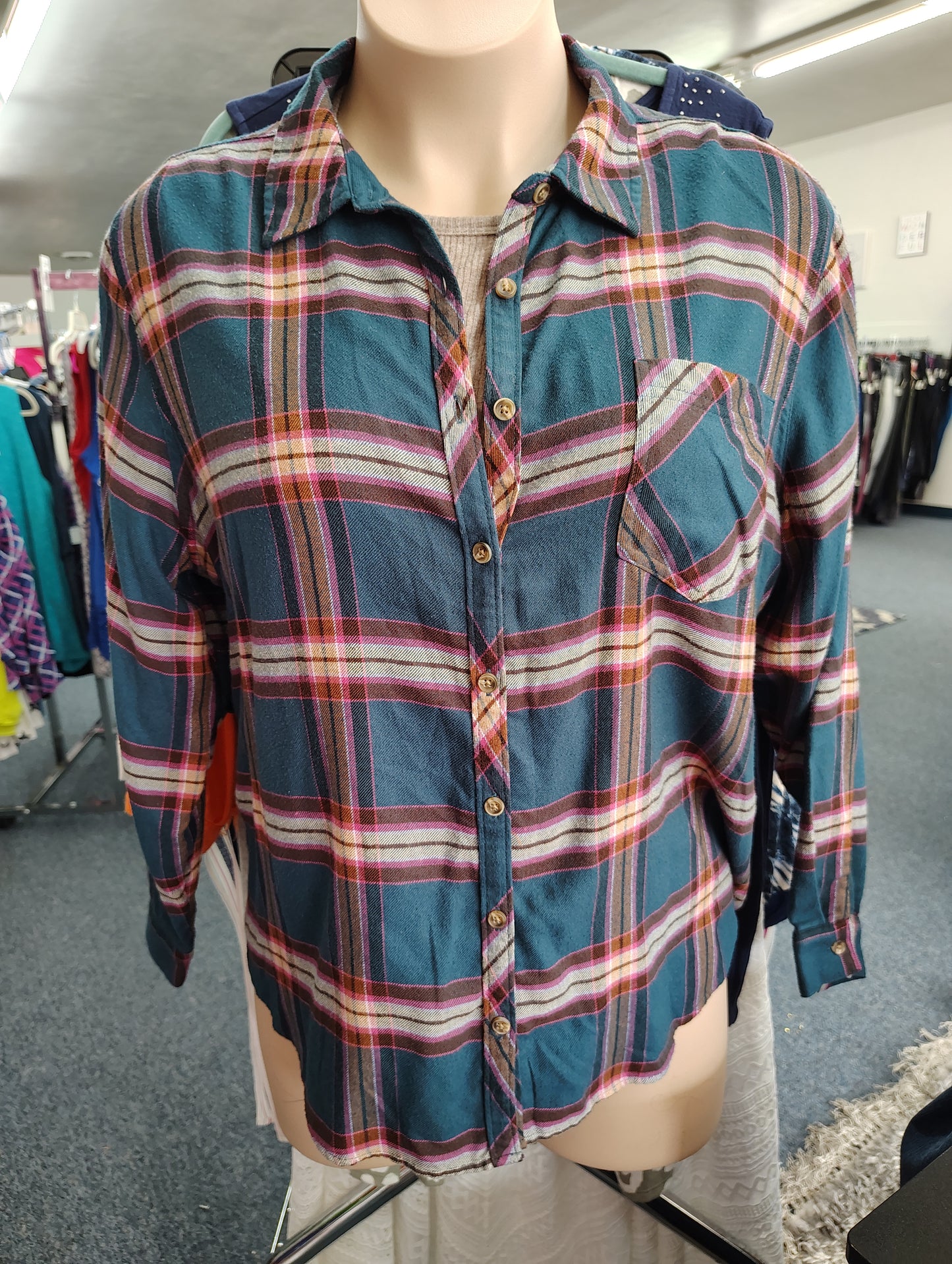 Maurices flannel plaid button front top size 2x