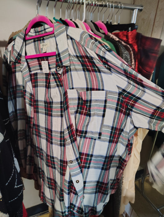 Style & Co plaid with glitter thread button front shirt size 4x