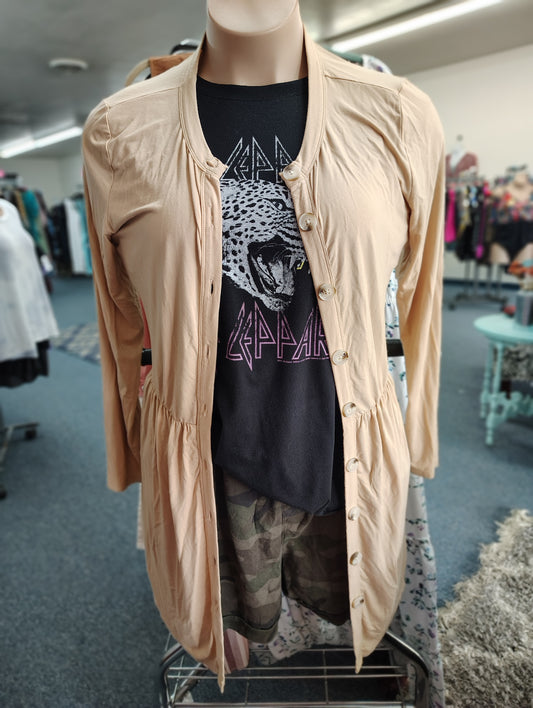 Beige button front mini dress or tunic top size XL