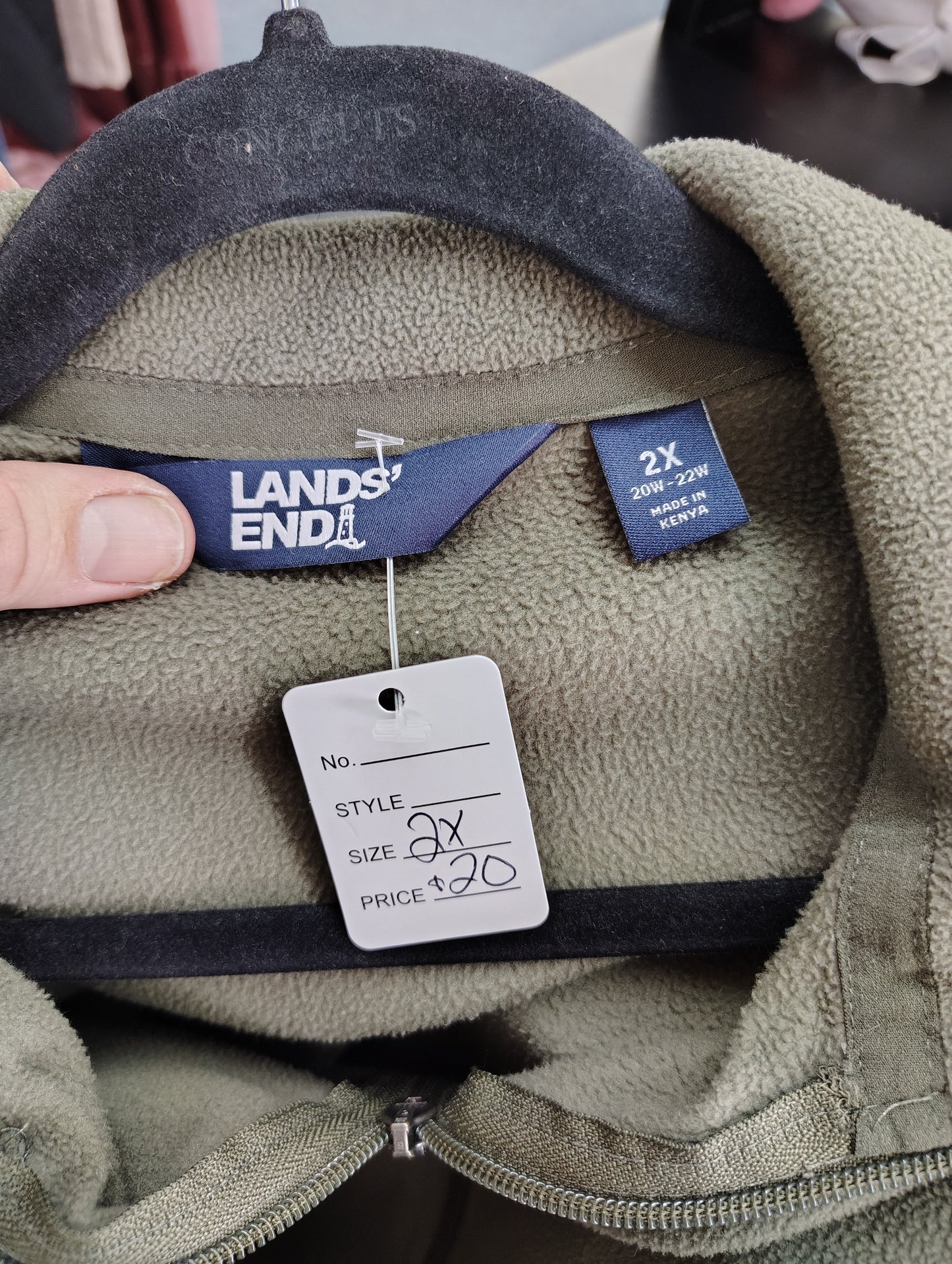 Land's End olive green fleece zip front jacket size 2x