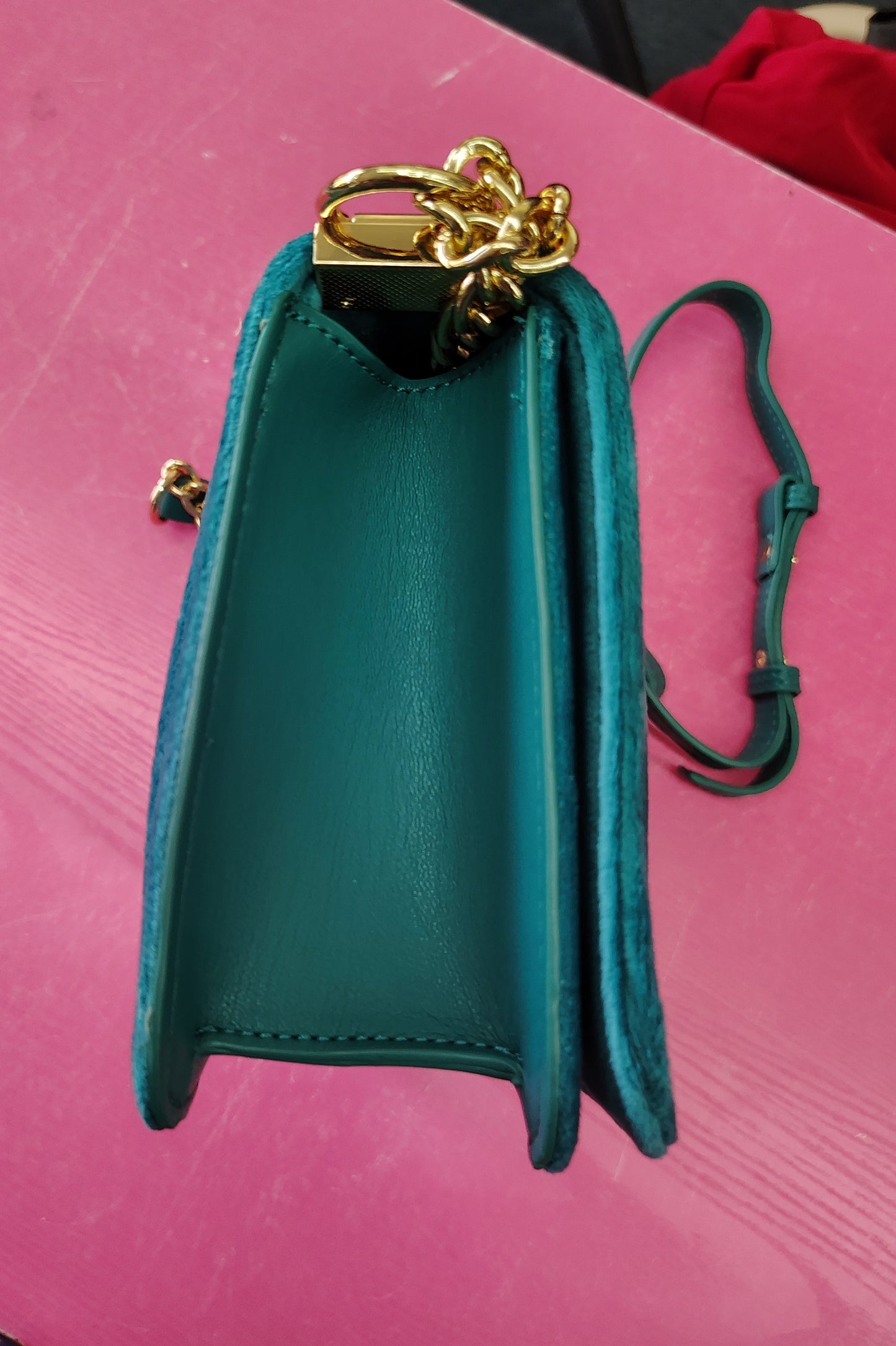 New teal quilted velvet crossbody bag purse