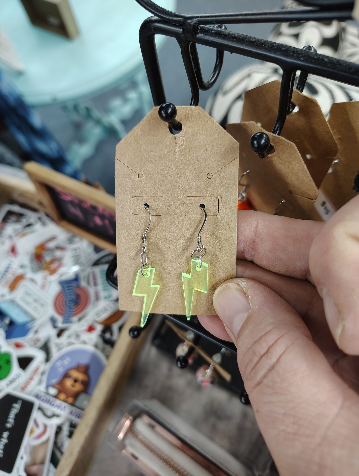 Yellow lightning bolt stainless steel posts handmade earrings