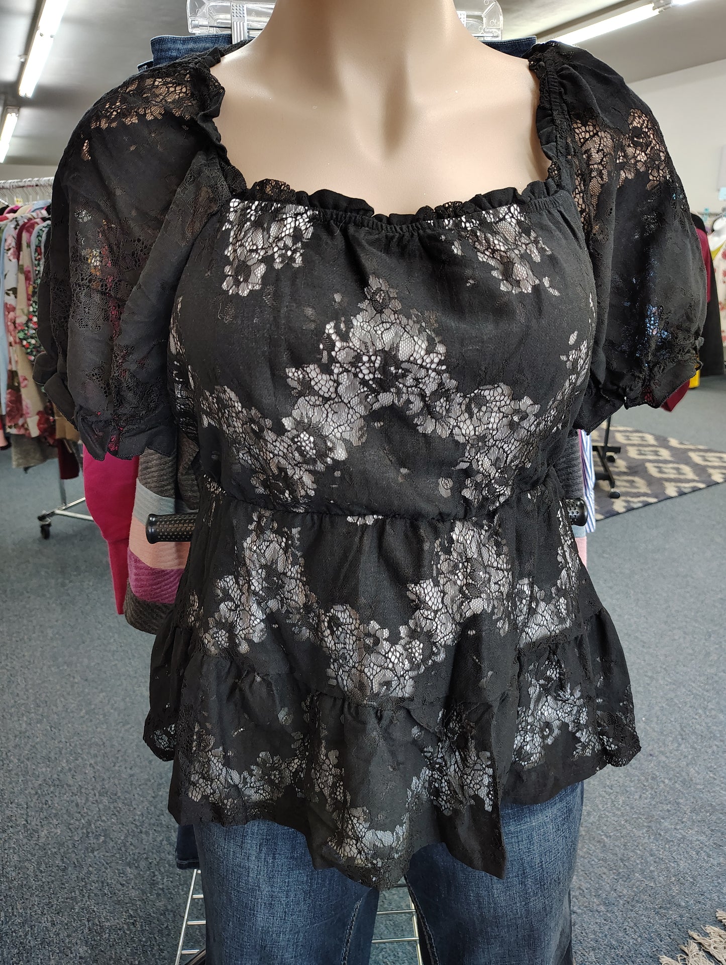Bloomchic NWT black and white lace babydoll top size 2x 18/20