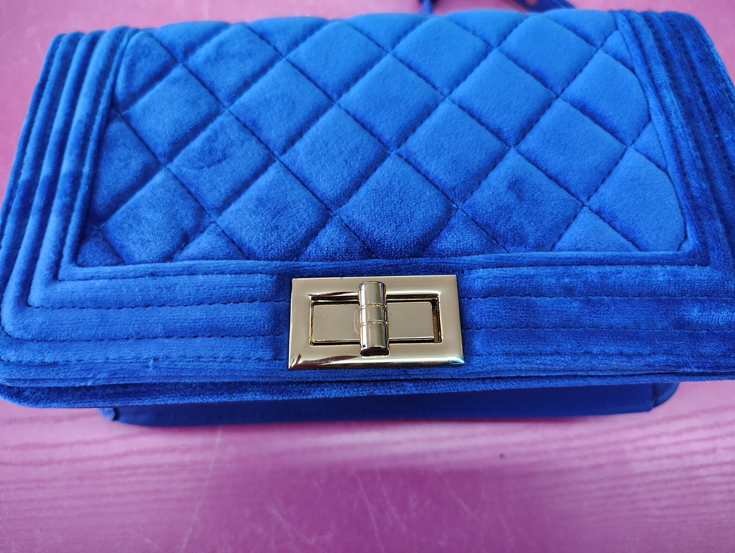 New blue quilted velvet crossbody bag purse