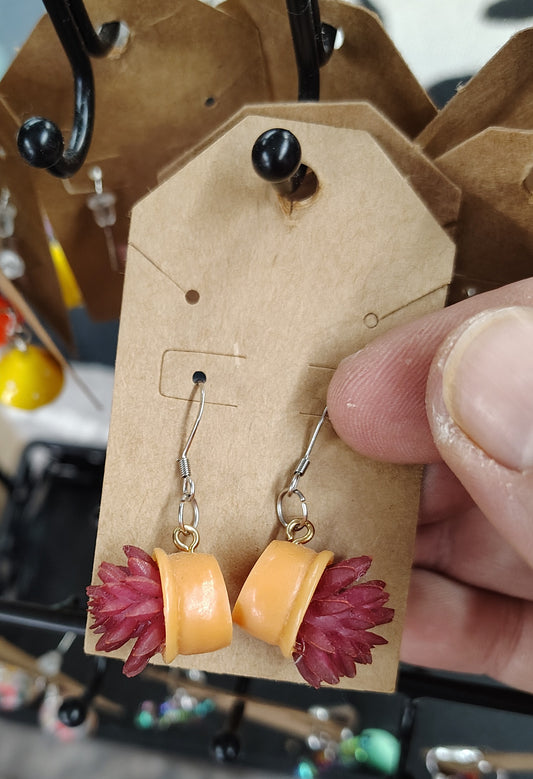 Red potted cactus handmade earrings