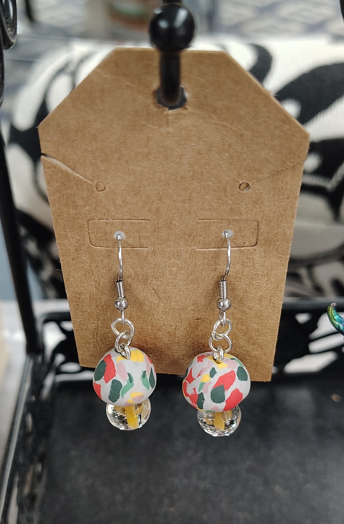 Multicolored mushroom handmade dangle earrings