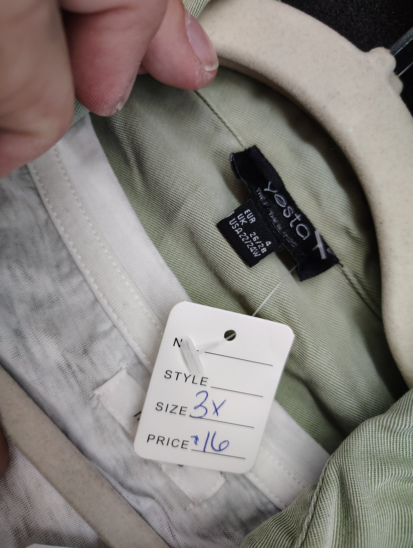 Yesta sage green denim long button front dress jacket 22/24 3x