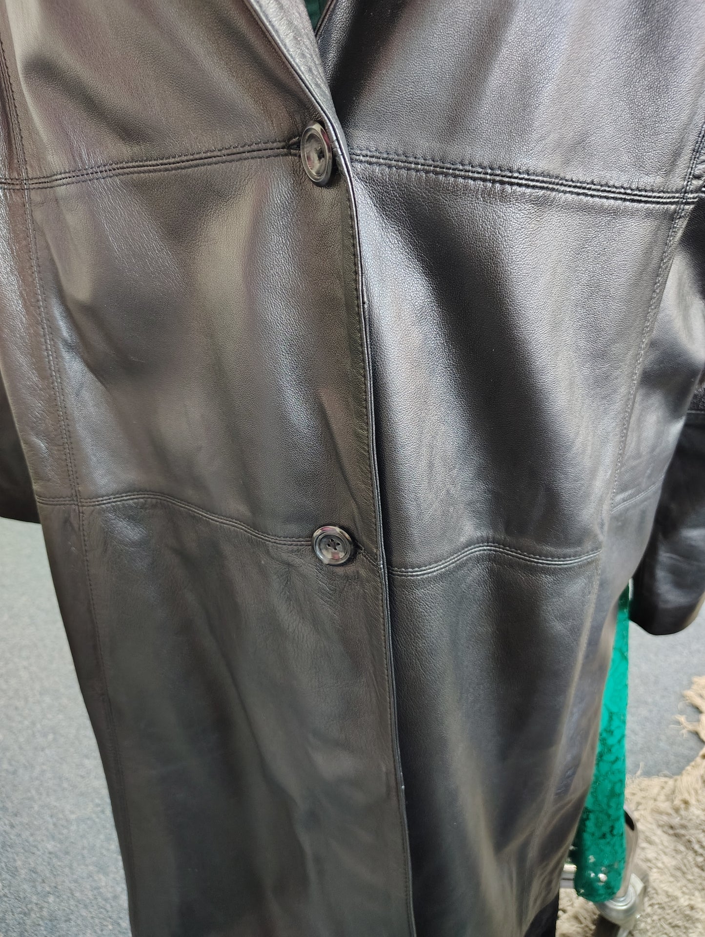 Jessica London black leather long jacket size 32W 5x