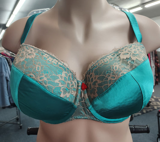 Cacique teal lace underwire balconette bra size 42F