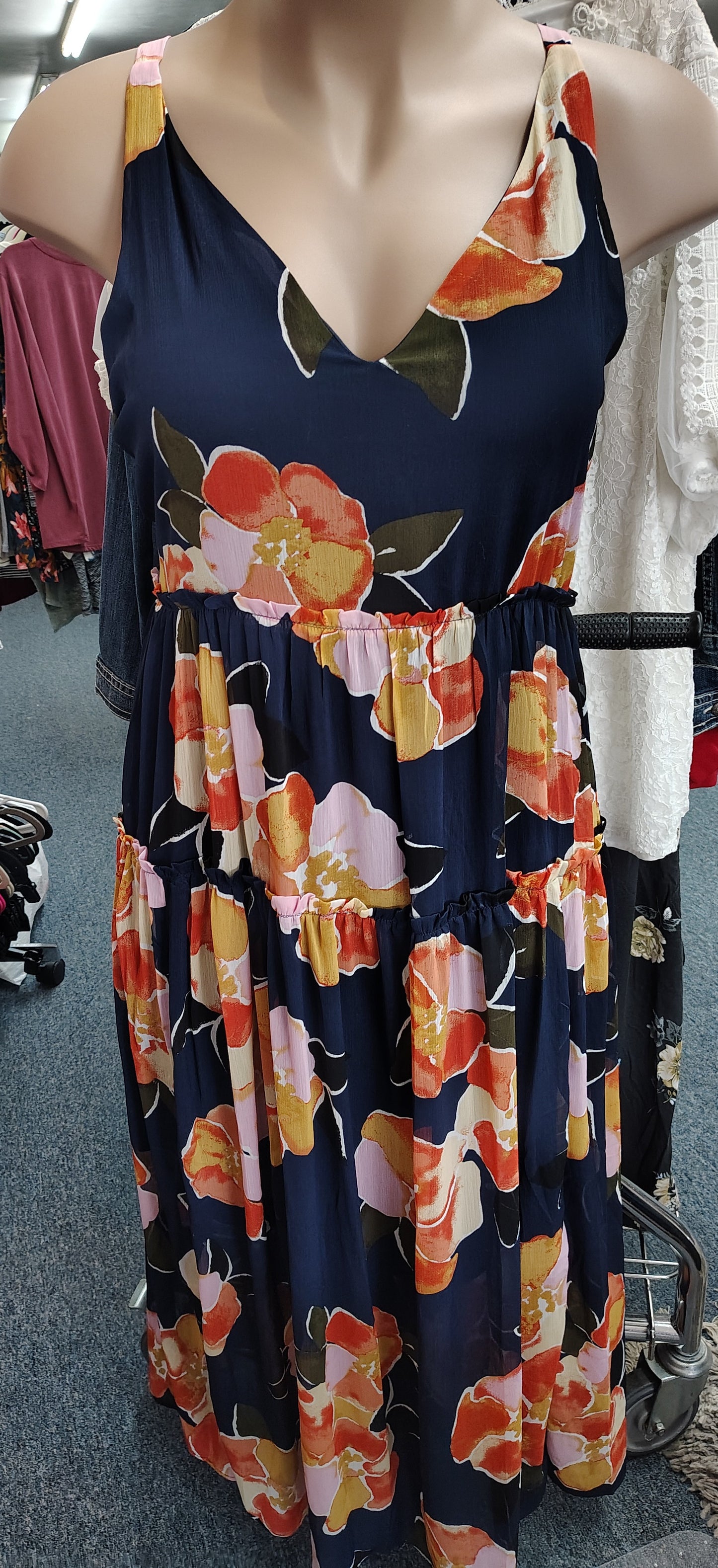 Maurices floral tiered maxi dress size 2x runs big