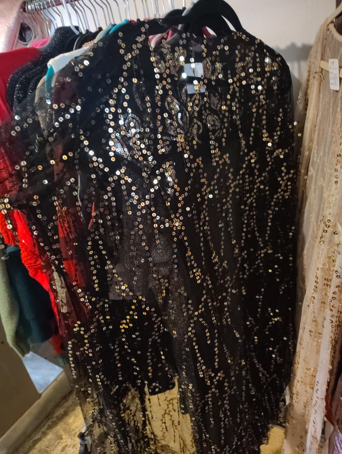 Black and silver sequin open front coverup jacket size 1x