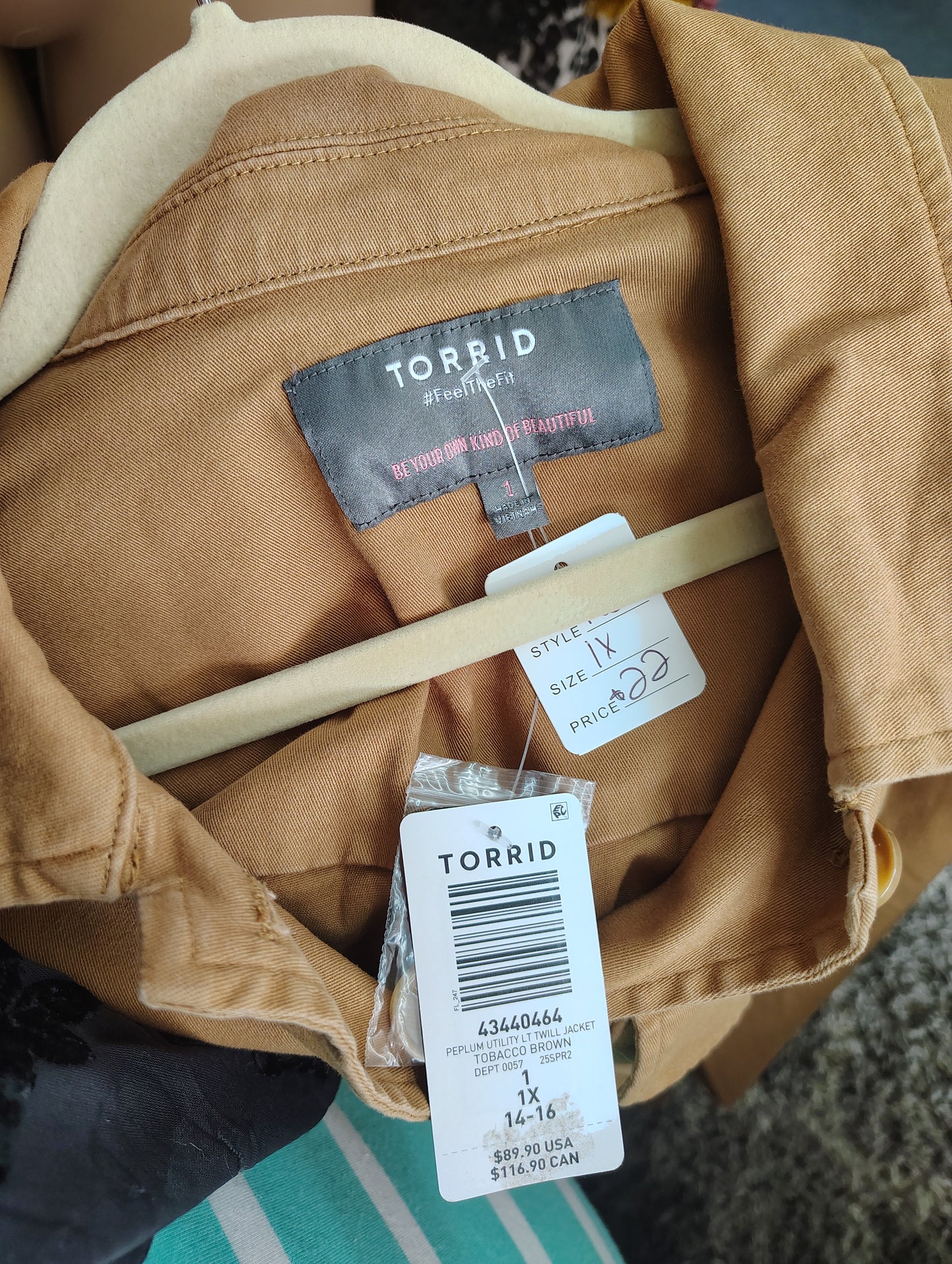 Torrid NWT brown twill peplum jacket size 1x
