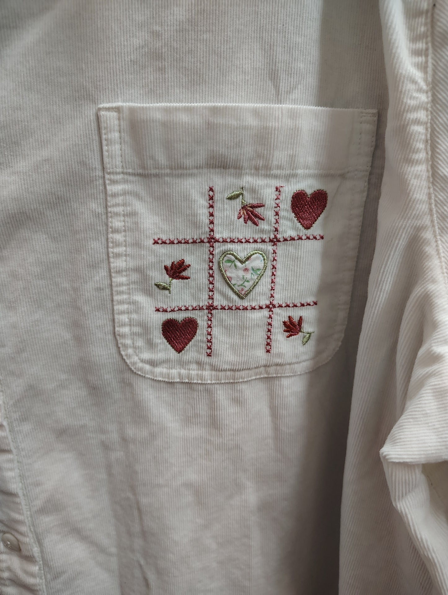 CJ Banks white corduroy button front top with embroidery size 3x