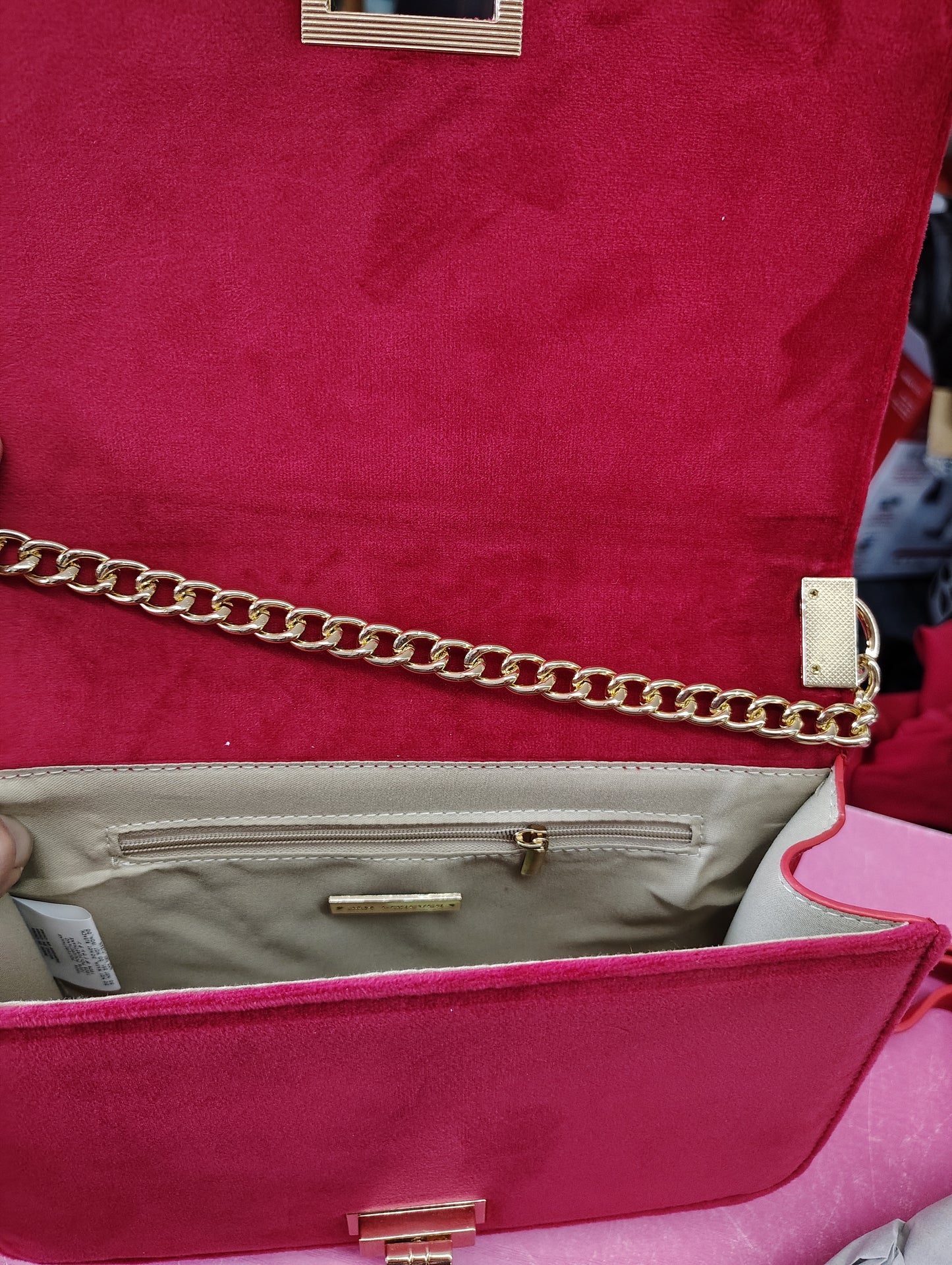 New pink/red quilted velvet crossbody bag purse