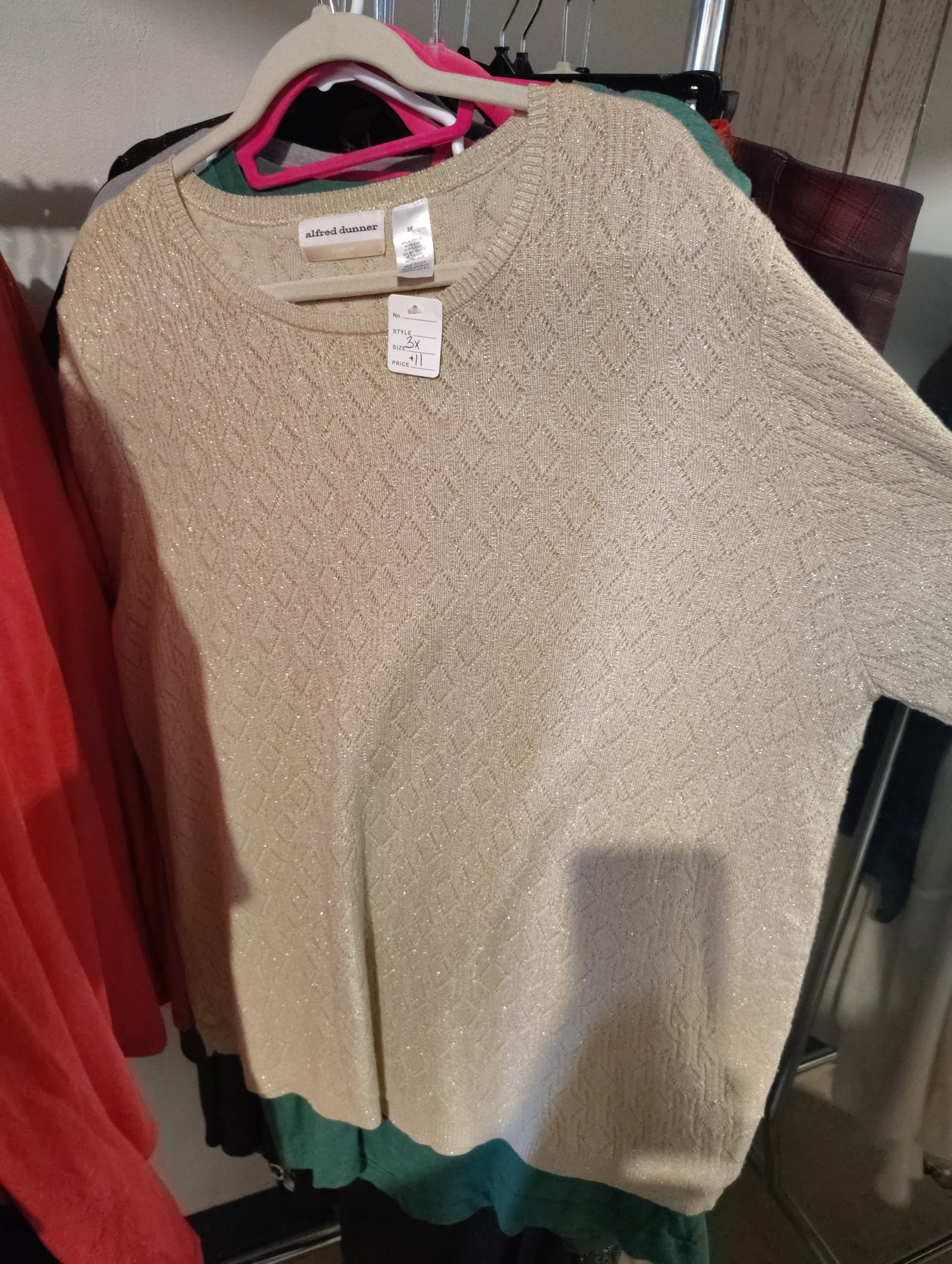 Alfred Dunner beige short sleeve glitter thread sweater 3x