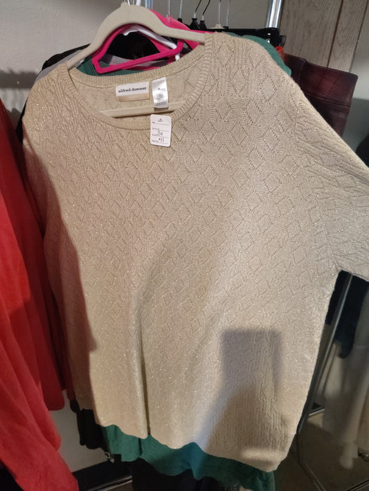 Alfred Dunner beige short sleeve glitter thread sweater 3x