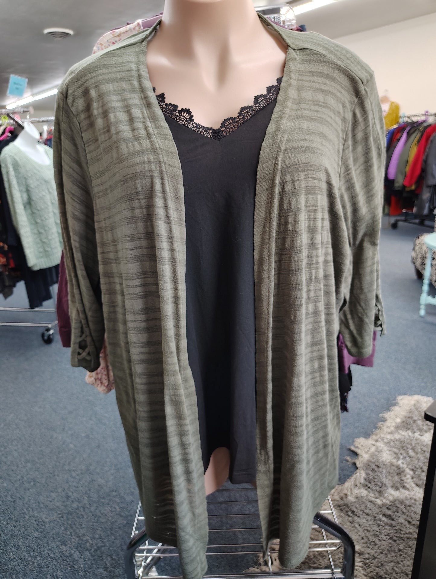 Catherines olive green striped cardigan size 5x