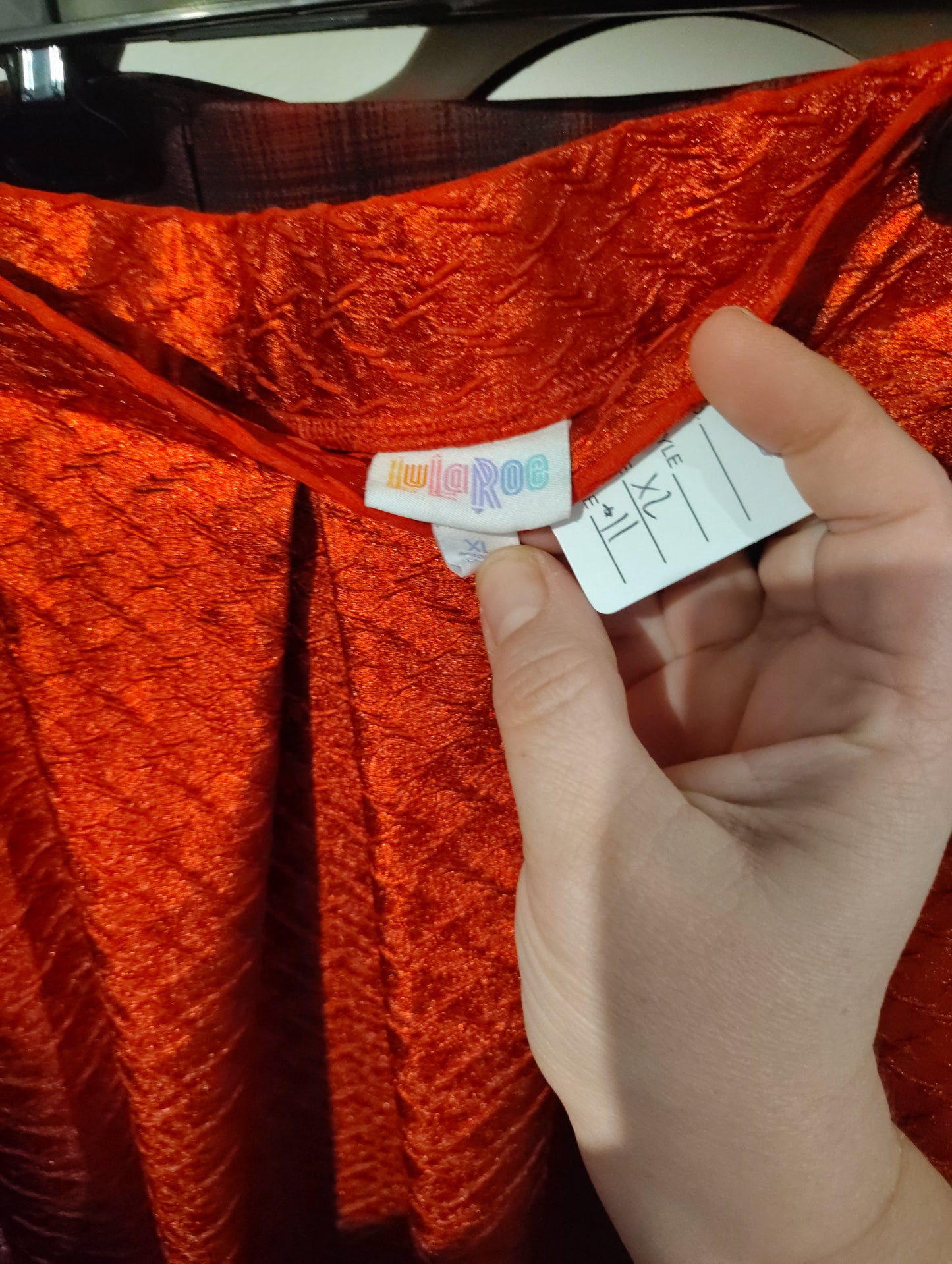 Lularoe red shiny pleated pull on skirt size xl