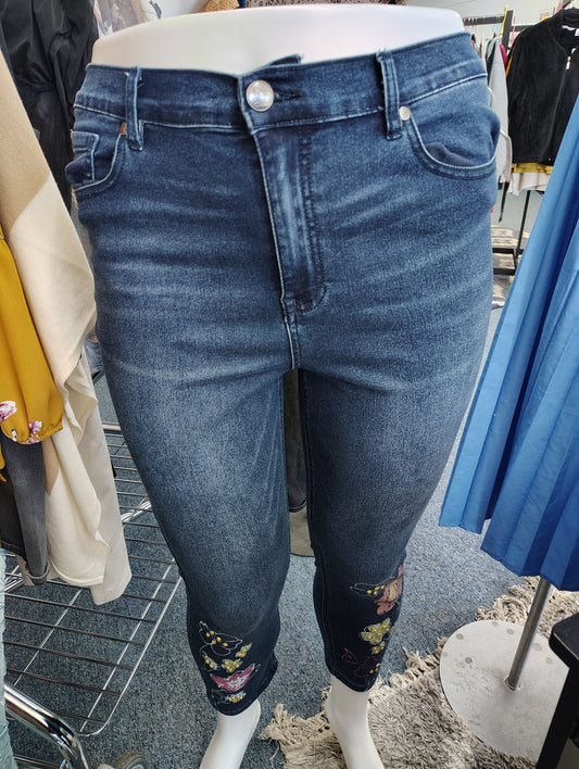 Diane Gilman cropped floral print jeans size 16 tall