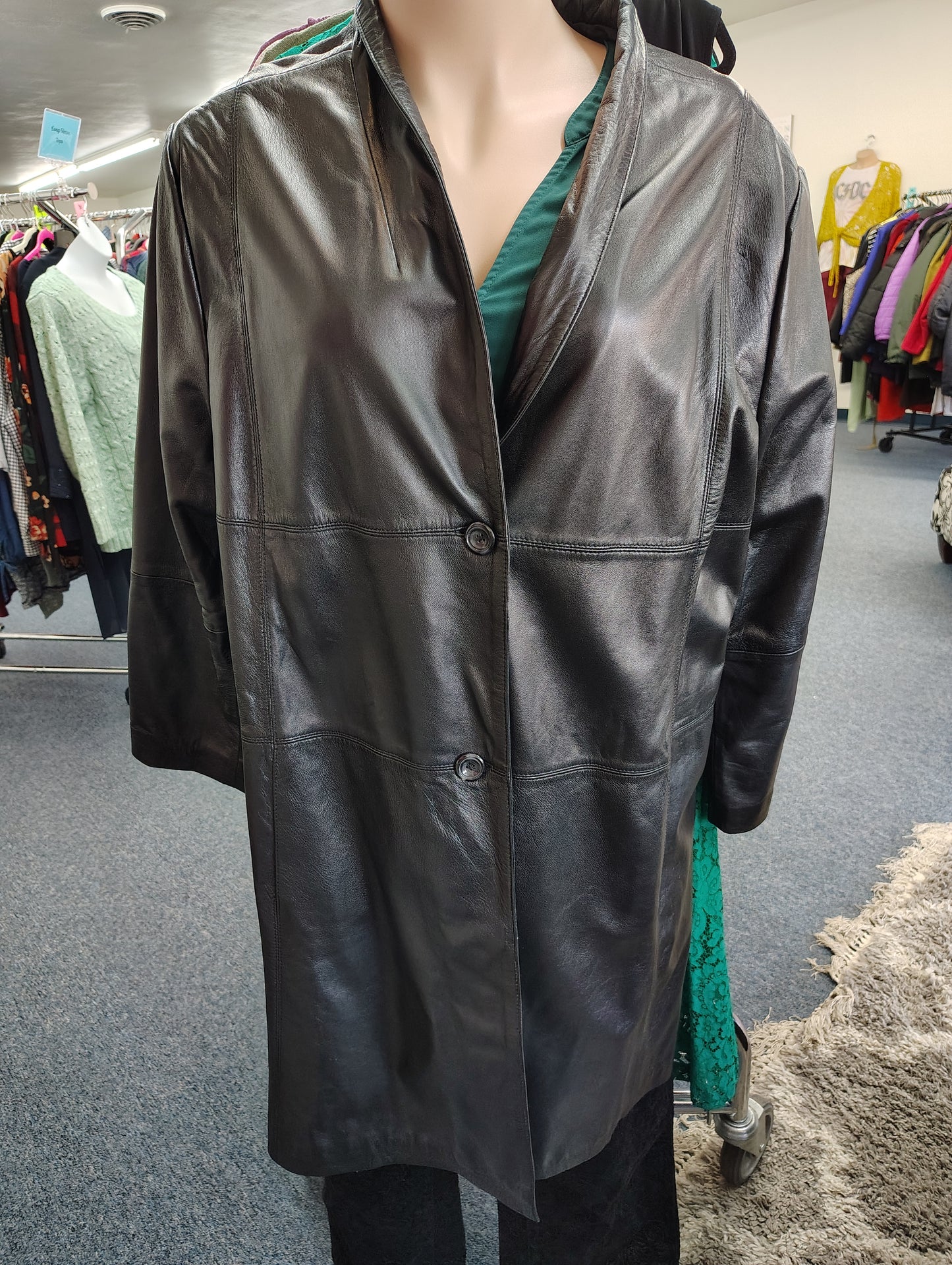 Jessica London black leather long jacket size 32W 5x