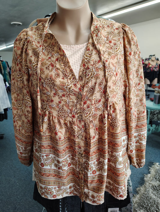 Floral button front top size XL