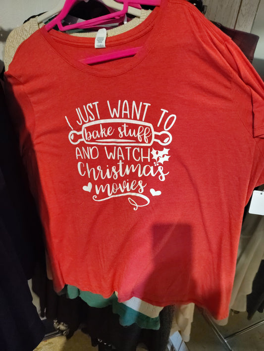 District red baking and Christmas movies tee 4x