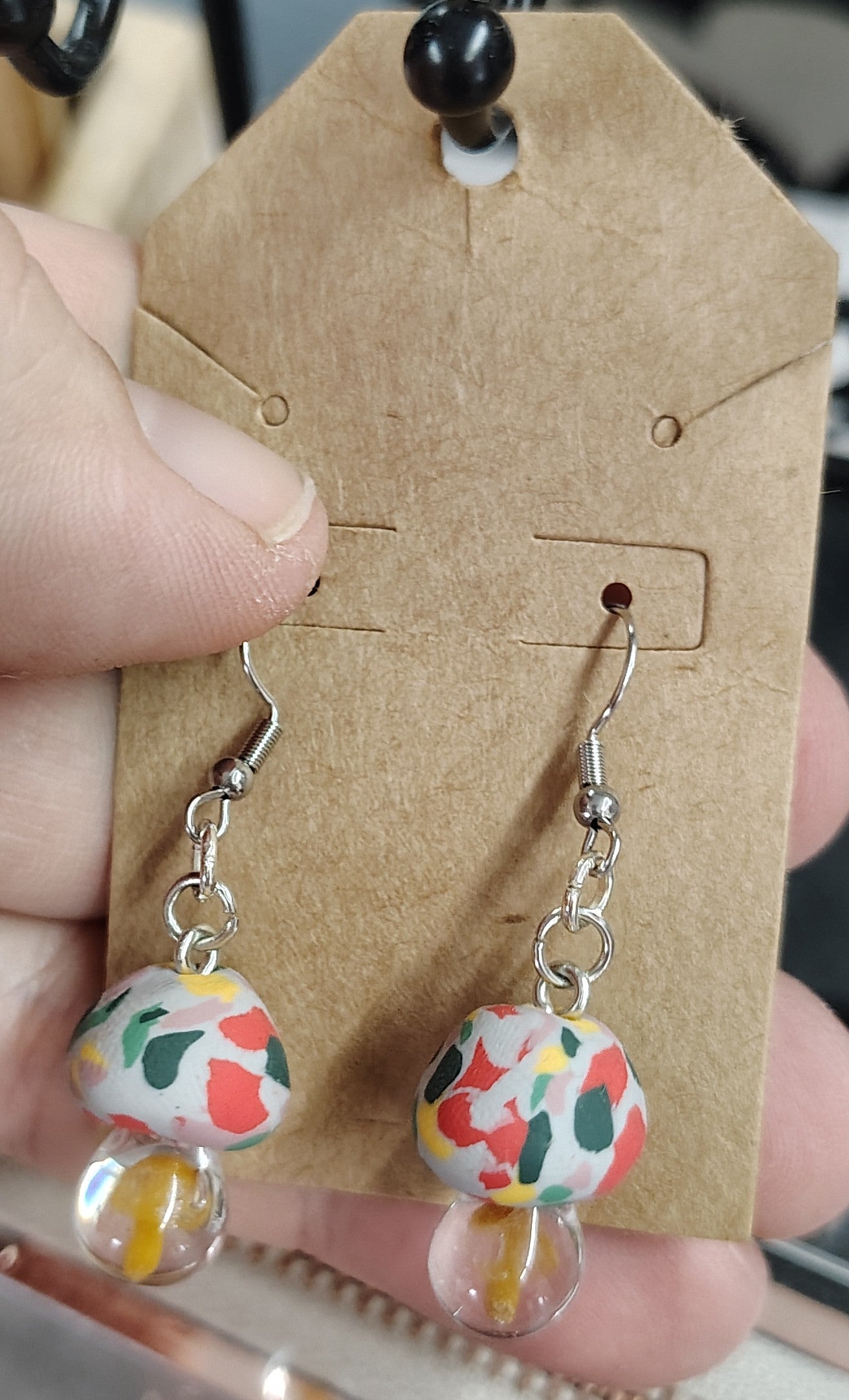 Multicolored mushroom handmade dangle earrings