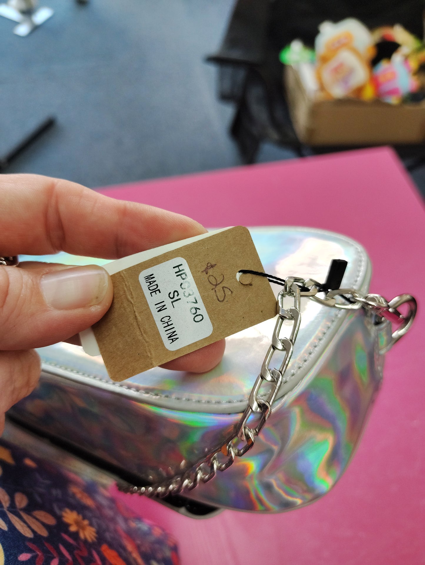 Retro cell phone zip top bag new shiny silver