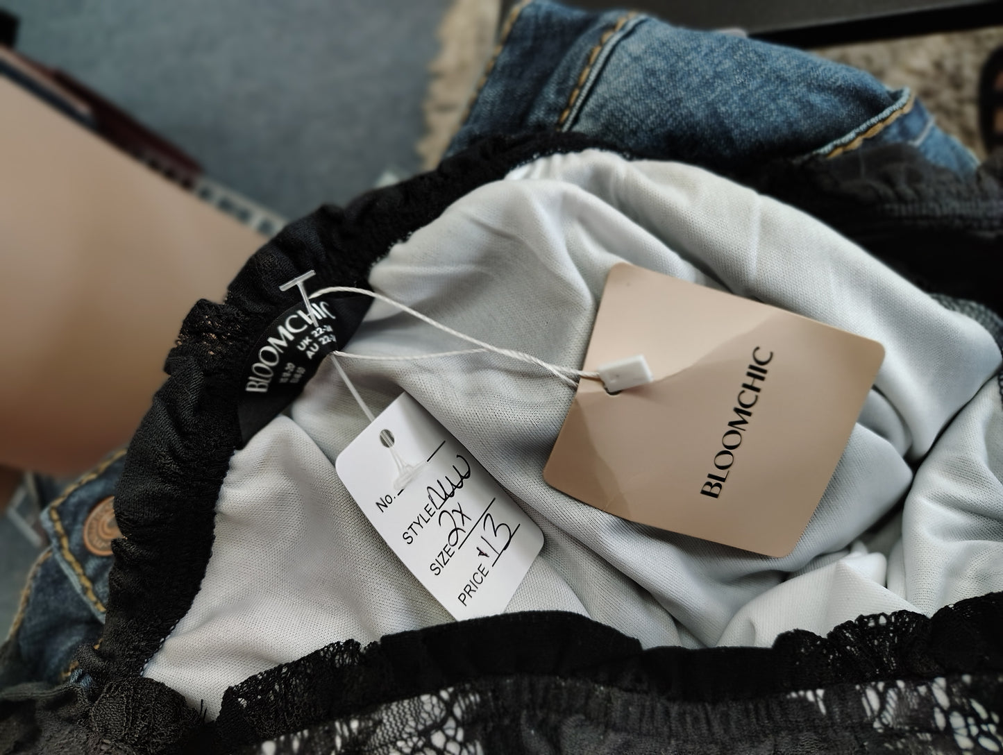 Bloomchic NWT black and white lace babydoll top size 2x 18/20