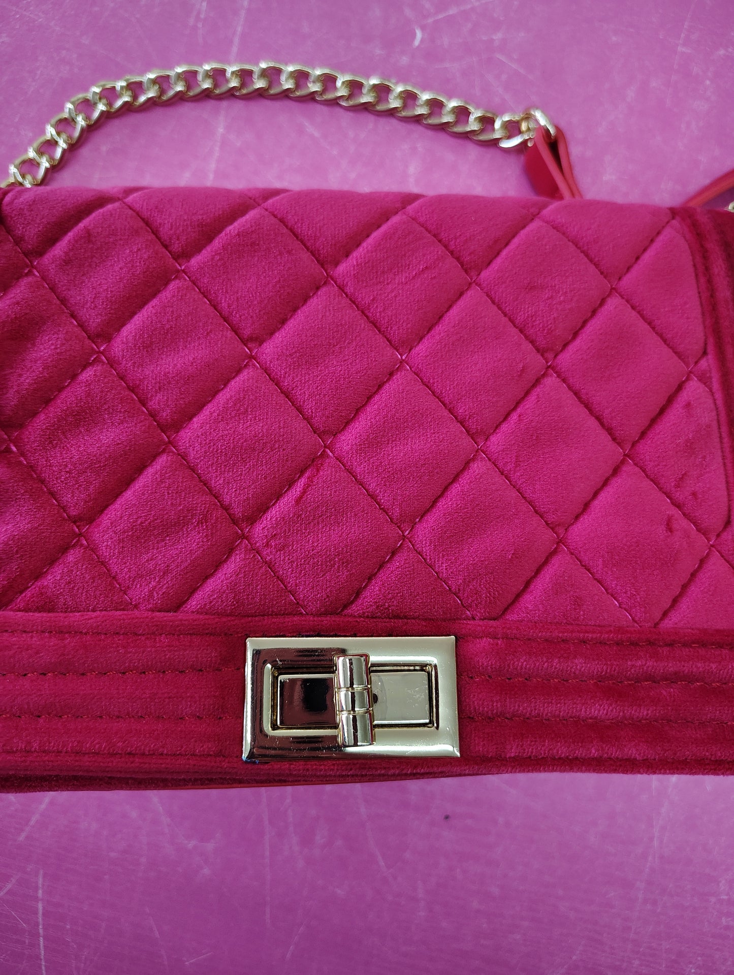 New pink/red quilted velvet crossbody bag purse