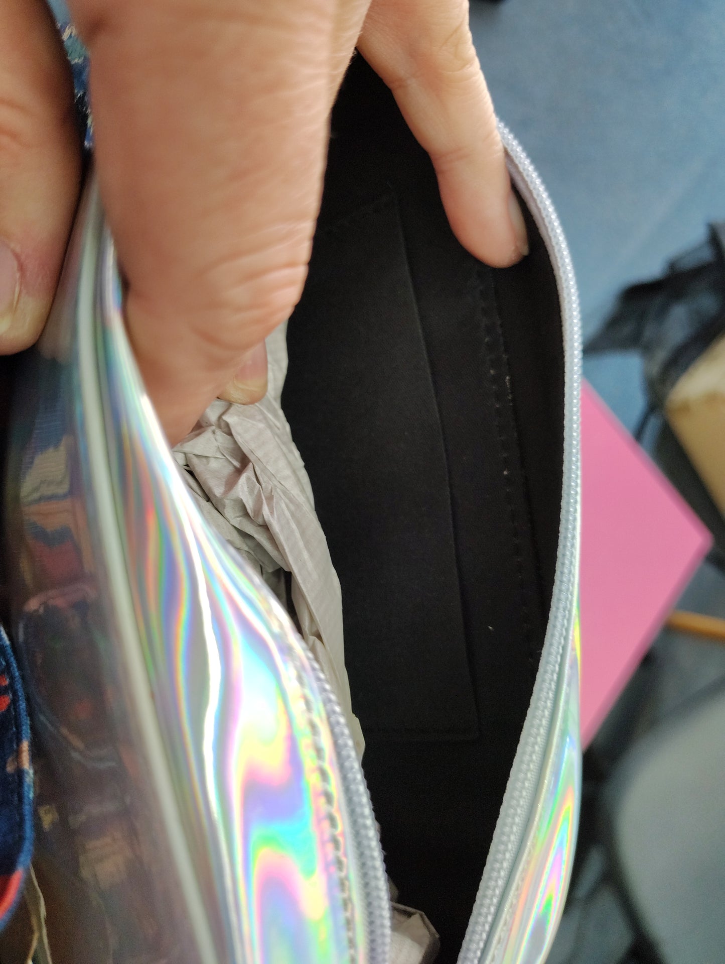 Retro cell phone zip top bag new shiny silver